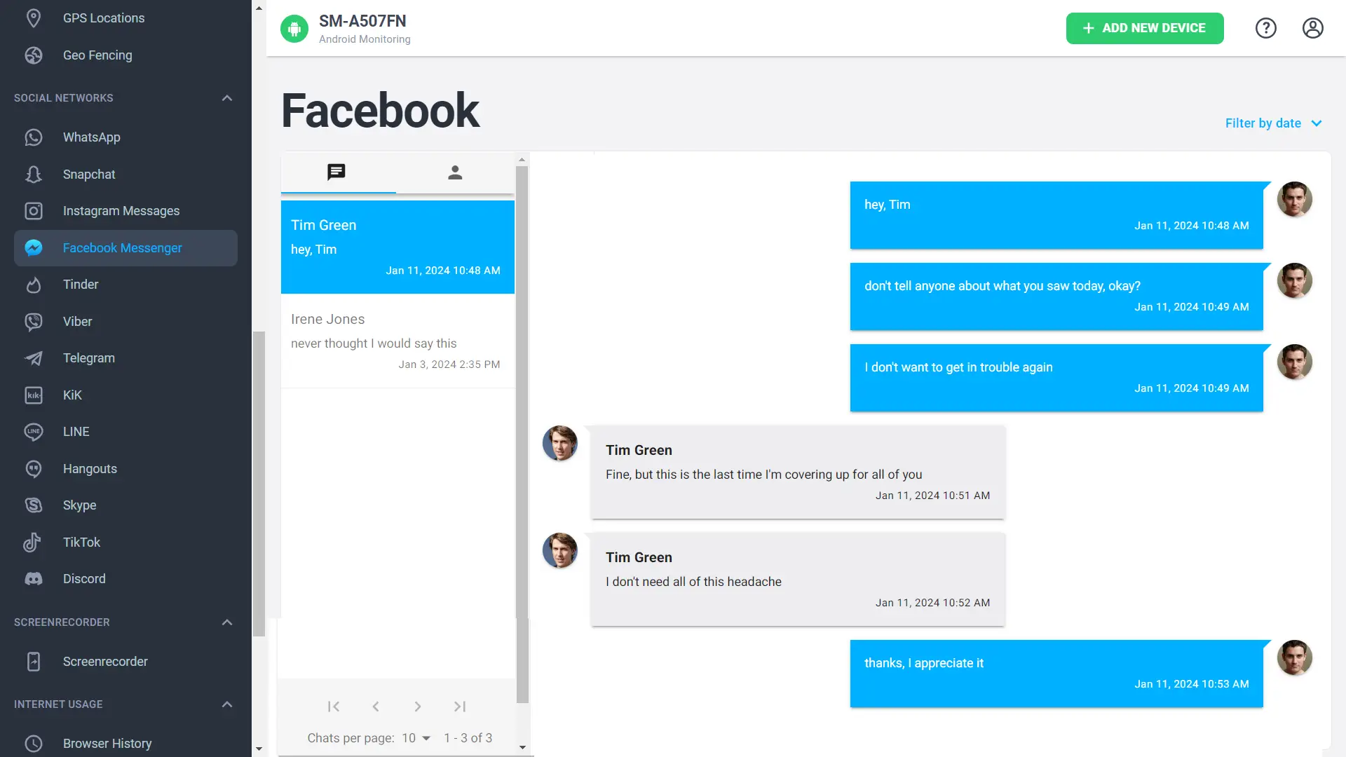 mSpy Facebook Messenger tracking