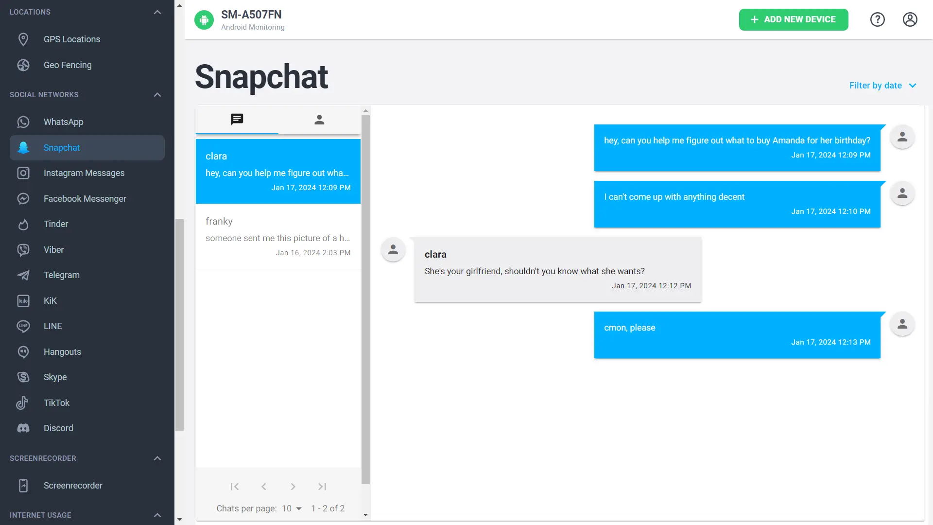 mSpy Snapchat monitoring