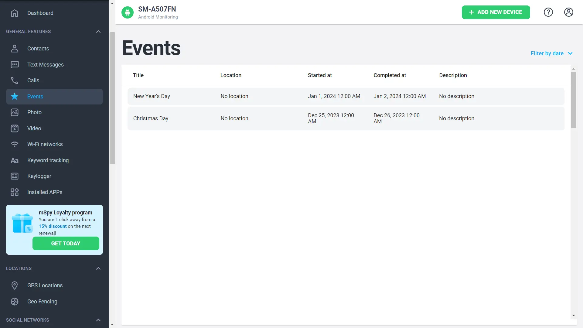 mSpy calendar monitoring